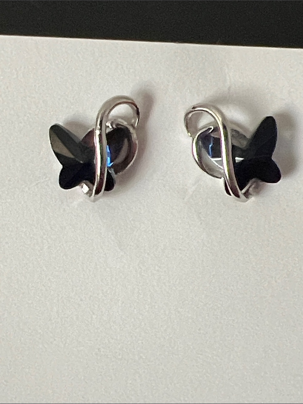 Blue and Sterling Silver Butterfly stud earrings with Blue Swarovski Crystals